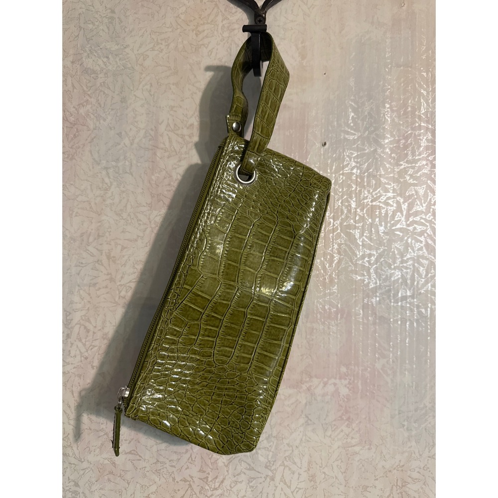 Elizabeth Arden Olive Green Croc Embossed Wristlet Clutch and Mini Pouch Set